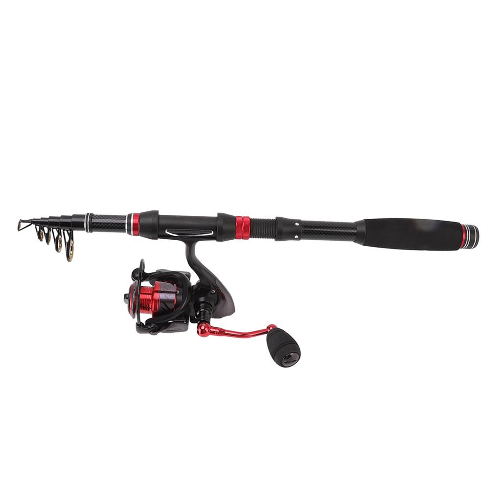 Fishing Rod and Reel Combos Carbon Fiber Telescopic Fishing Rod Red Black with Fishing Reel Line Fishing Lures Kit