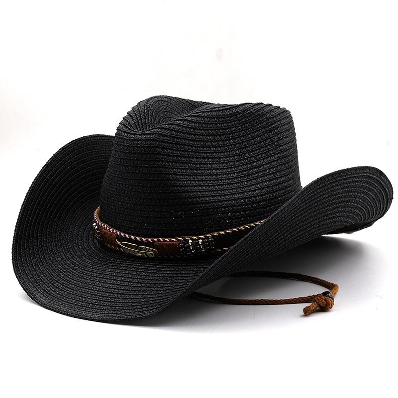 

Women Men Cowboy Hat Summer Wide Brim Western Cowgirl Straw Hats Fashion Dress Party Headwear Unisex Cap чорний