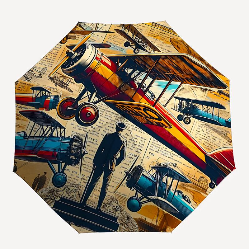 Aircraft, Aviation Themed Automatic Opening and Closing Umbrella, Brightly Colored 8-rib Portable Umbrella, Suitable for Men and Women, A Pe