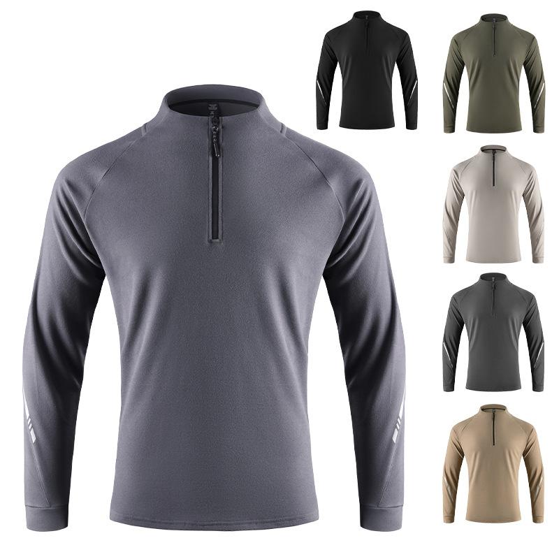 Men's Half Zip Hoodie Long Sleeve Stand Collar Casual Pullover for Running Cycling Fitness with Reflective