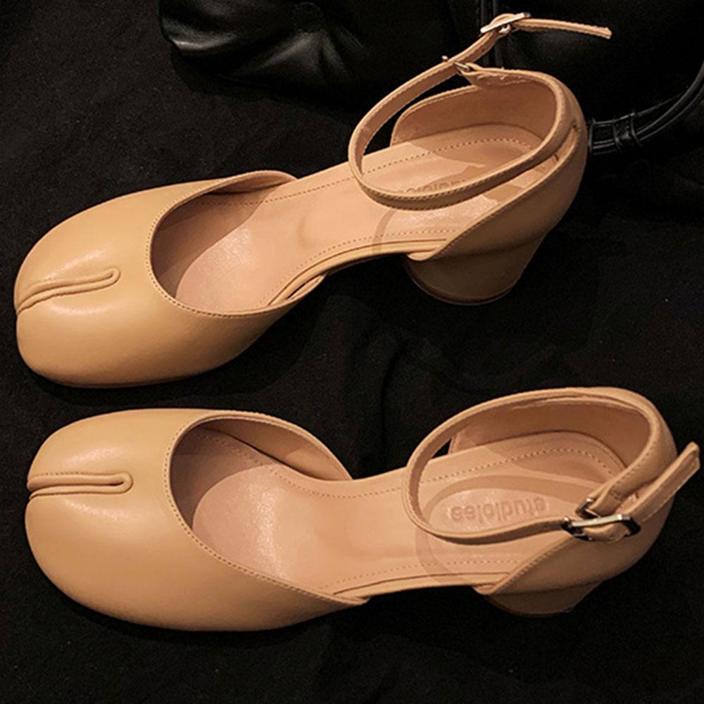 Mary Jane batai su atskirtu pirštu moterims, kvadratiniu kulnu, tabi batai, loaferiai, pavasariui vasarai, iš minkštos odos, moteriški aukštakulniai batai