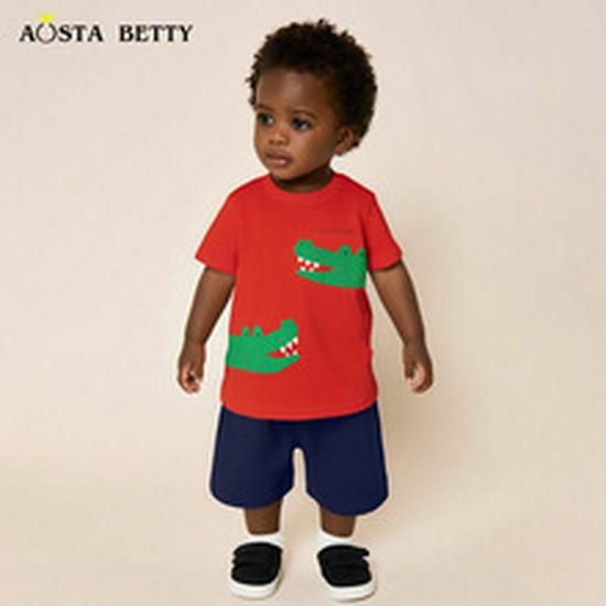 AostaBetty Boys' Round Neck Short Sleeve Summer Two-Piece Homewear Set