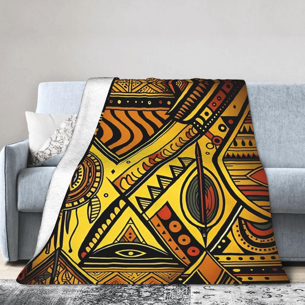 African ethno African Art Black And Gold Knitted Blanket Flannel Super Warm Throw Blanket for Car Sofa Couch Bedroom Quilt