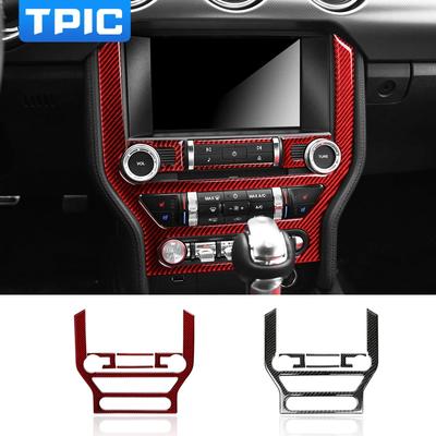For Ford Mustang 2015-2019 Carbon Fiber Center Console CD Panel Air Condition Trim Sticker Cover Car Interior Tuning Accessories