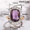 Geometric Amethyst Crystal Women'S Ring With Two Tone Design Exaggerate  Finger Accessories Party New Soundlight Jewelry