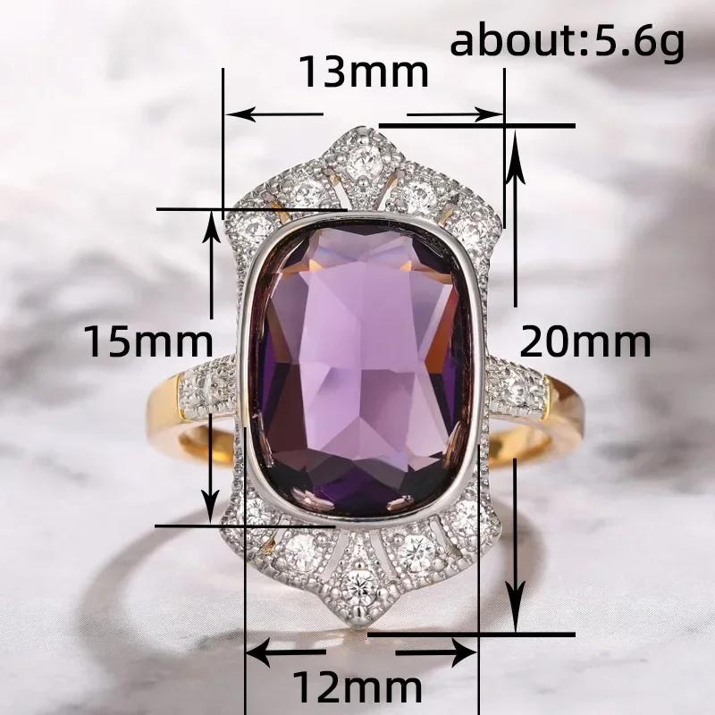 Geometric Amethyst Crystal Women'S Ring With Two Tone Design Exaggerate  Finger Accessories Party New Soundlight Jewelry
