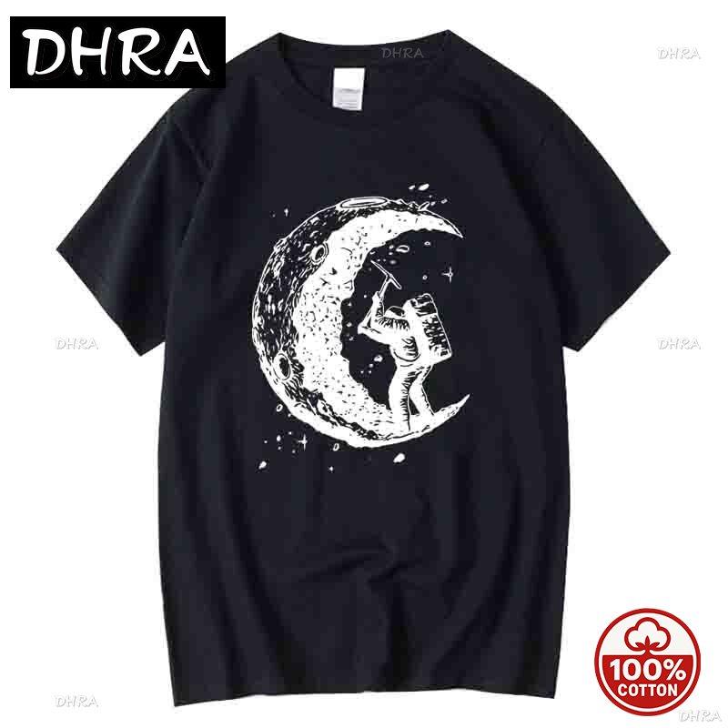 Unisexs High Quality 100 Cotton Moon Print Casual Summer Soft Short Sleeve Unisex Tshirt Loose Tshirt Male Tee Shirts Male Tee Tops