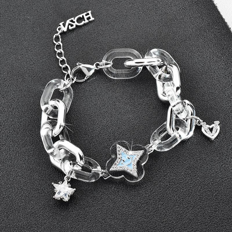 

Lucky Star Smiley Face Acrylic Bracelet - Trendy, Sweet, and Cool