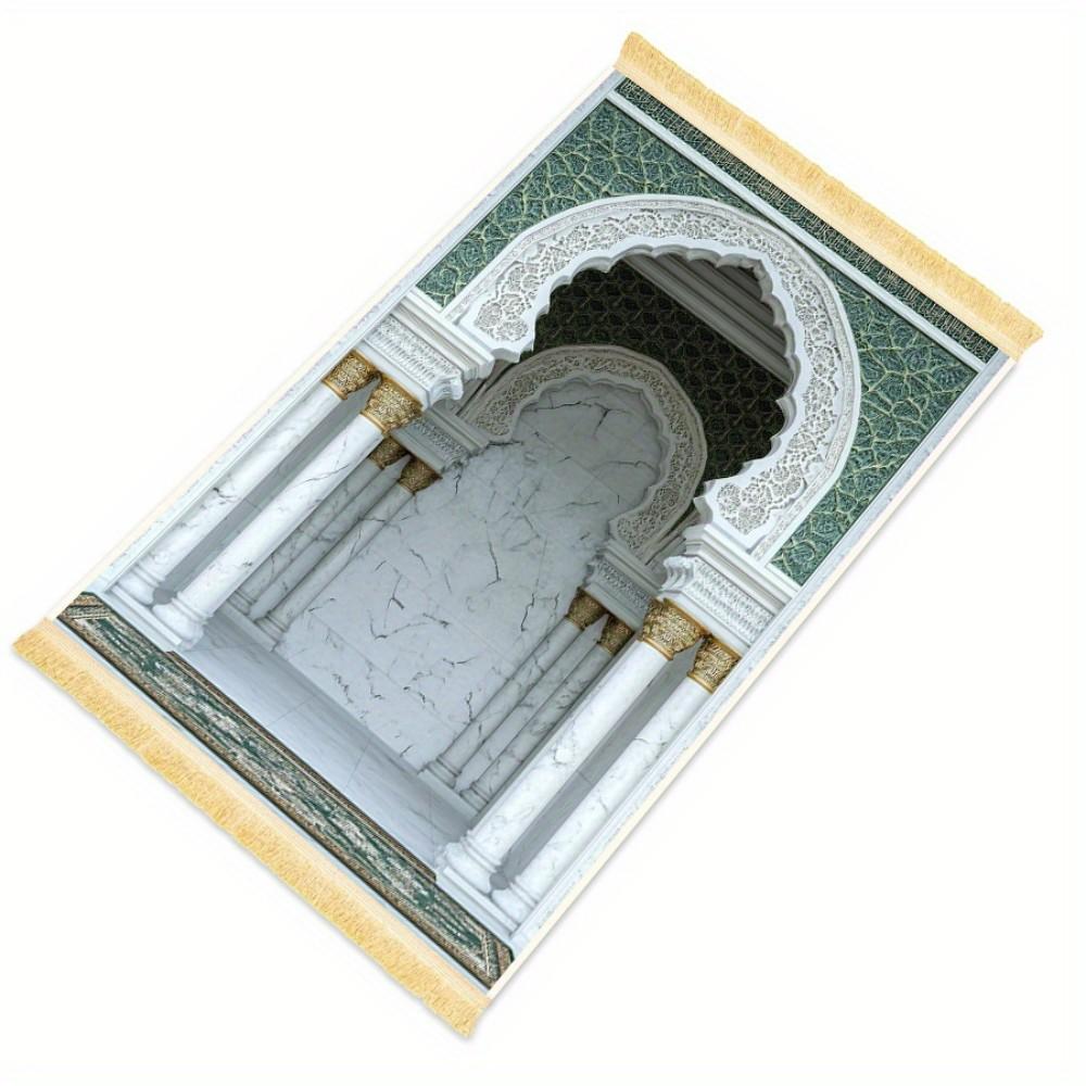 Portable Polyester Muslim Prayer Rug, Islamic Salah Mat with Tassels, Ramadan Prayer Carpet for Muslim, Soft Travel Prayer Mat