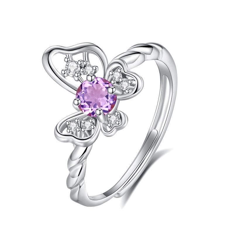 

Classic S925 Sterling Silver Ring, Oval Natural Crystal & CZ Adjustable Band for Ladies opening adjustable