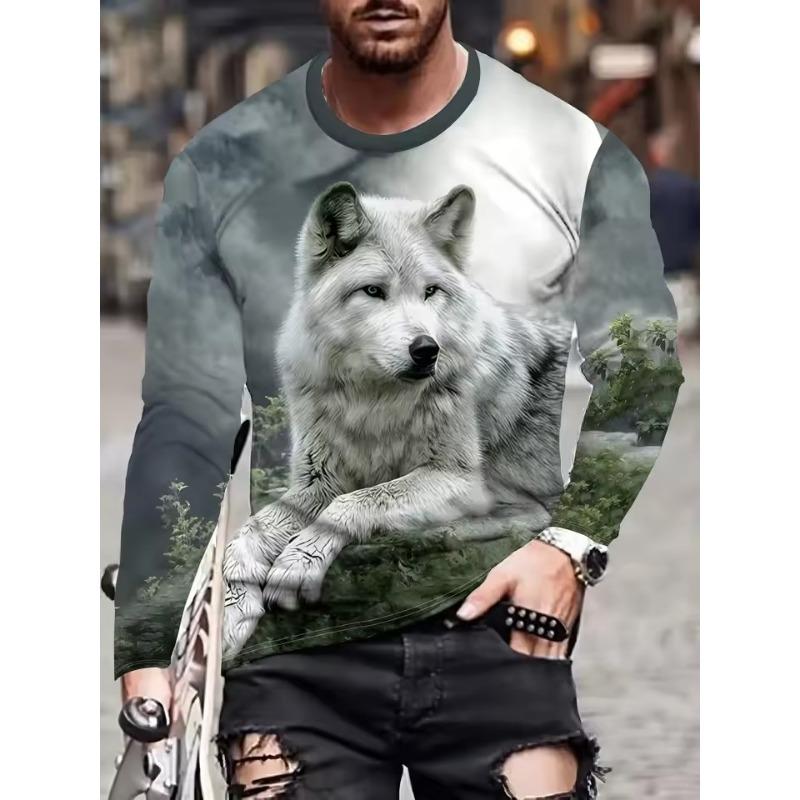 Black and White Tiger 3D Print Men's T-shirt Fashion Long-sleeved T-shirt Casual Round Neck Street Top Loose Pullover Autumn