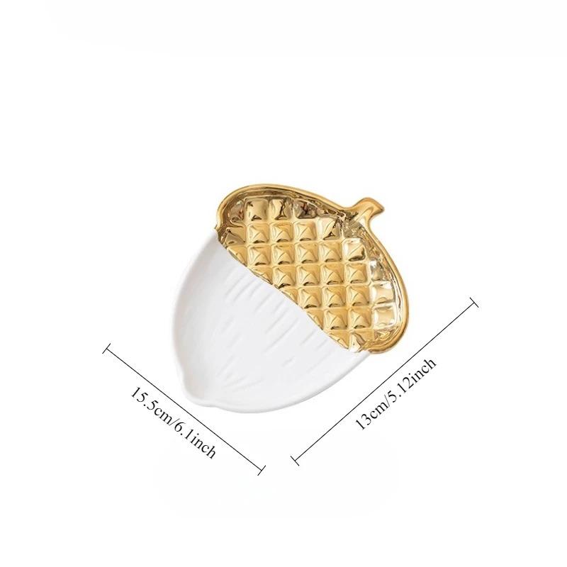 Ceramic Tray with Gold Pinecone Design - Creative Jewelry Organizer Entryway Key Tray  Home Decor Display  Ideal for Small Items