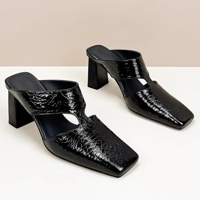 

Fashion Designer Women High Heels Slippers Square Toe Heeled Sandals Woman Shoes 2025 Trend Summer Fashion Flip Flops Dress Chunky Pumps 42 чёрный