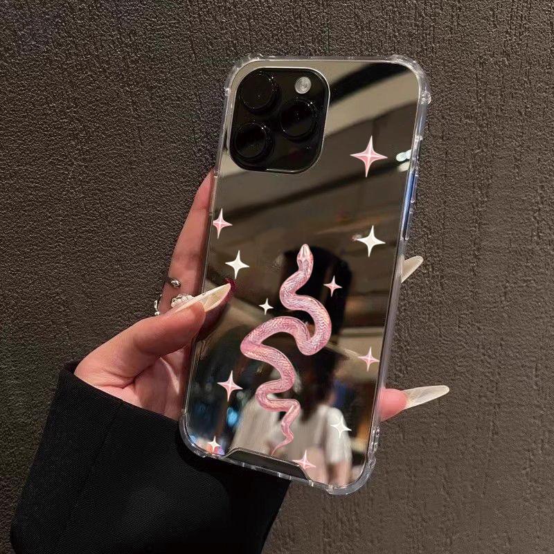 Luxury Pink Gold Snake Pattern Mirror Acrylic Phone Case For iPhone 17 16 15 14 13 12 11 Pro Max XS X XR 7 8 Plus Bumper Cover