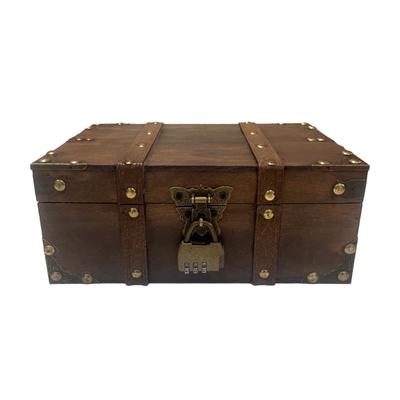 Decorative Wooden Box Lockable Treasures Chest with Lock for Jewelry Keepsakes Storage Container Photography Prop