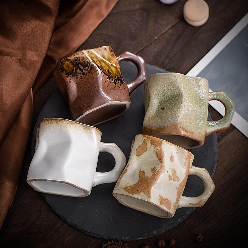 Japanese-Style Simple Coarse Pottery Coffee Cup Creative Kiln Change Mug Retro Ceramic Cup Home Cup Office Cup Breakfast Cup