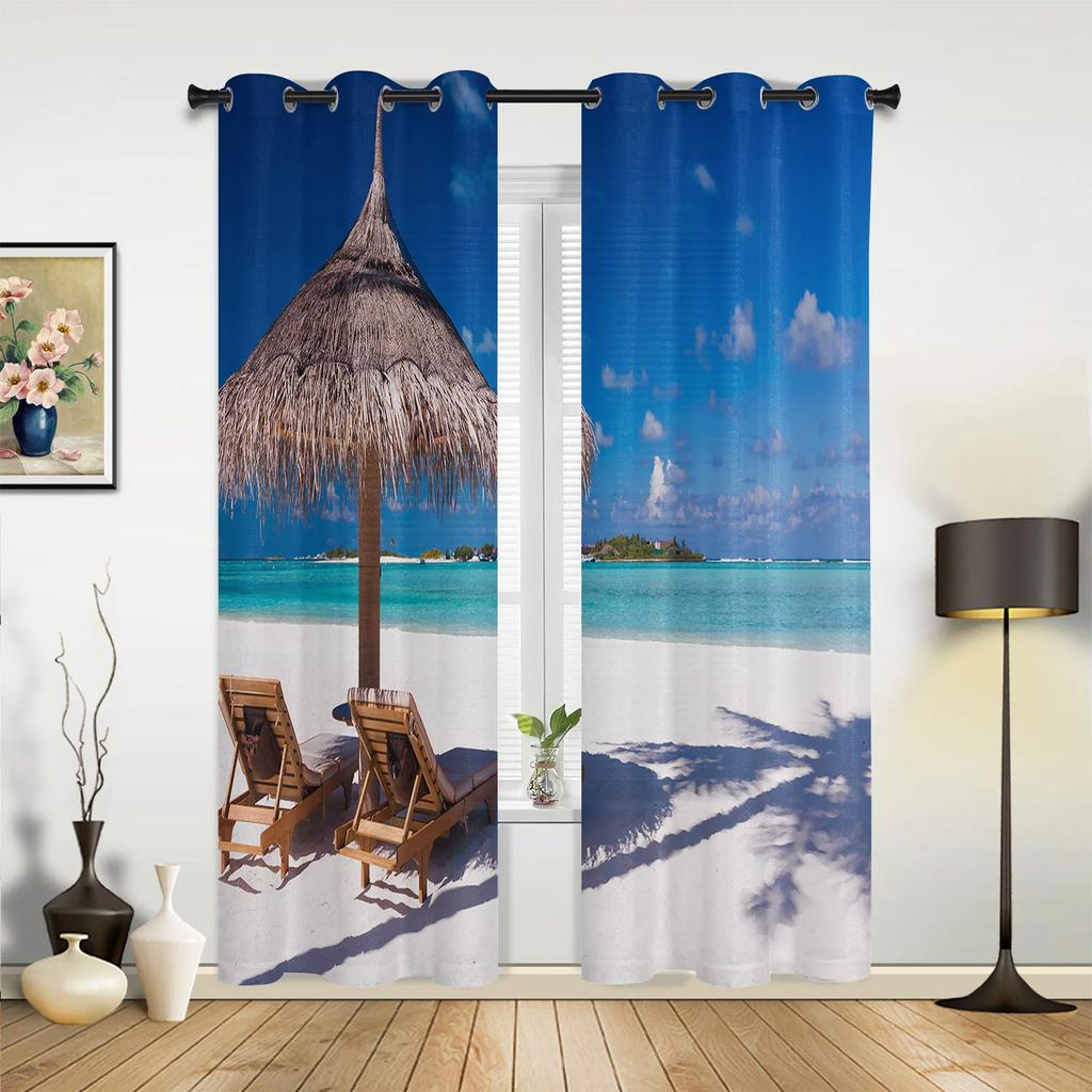 Gardiner med strandsolnedgång och havslandskap för sovrum, vardagsrum, draperier, kök, barnrum, fönstergardin, modern heminredning
