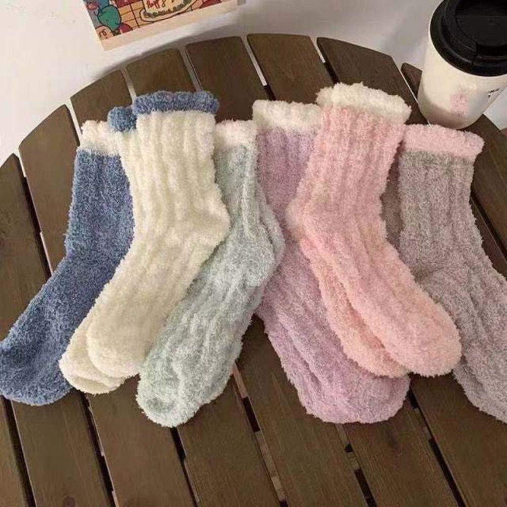 6Pairs Thicken Coral Fleece Socks Warm Sleeping Socks Women Sweet Winter Floor Socks  Girls