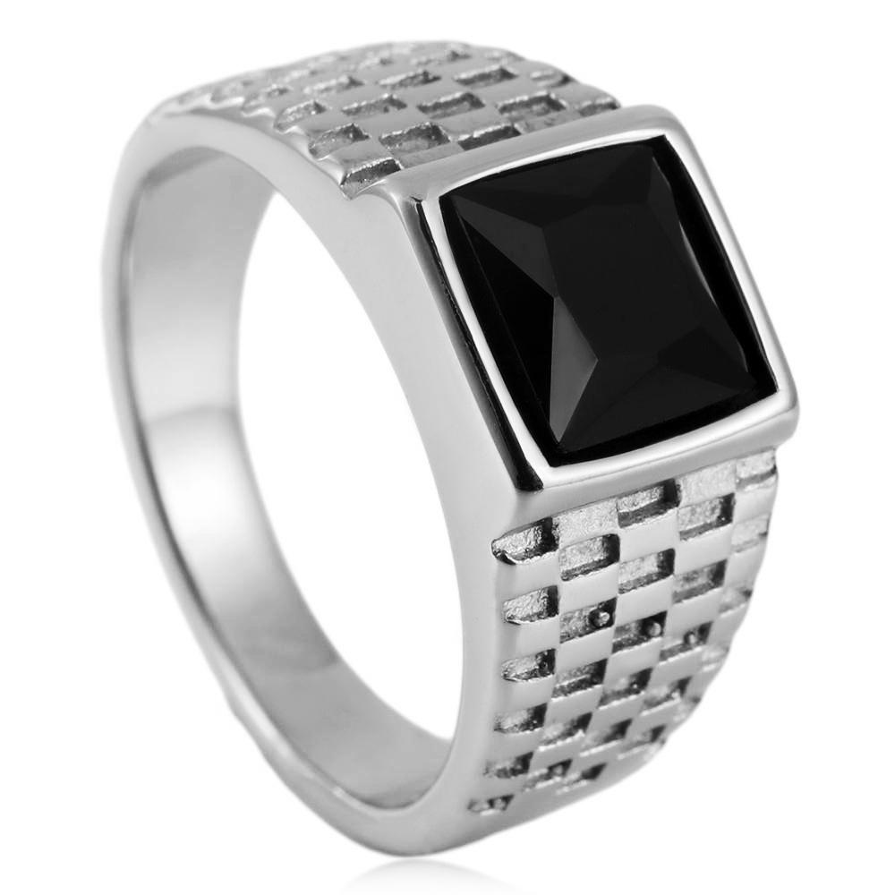 New European and American simple gold gemstone titanium steel ring for men and women