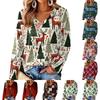 Women's V-Neck Long Sleeve Christmas Print Lightweight Blouse for Spring Summer