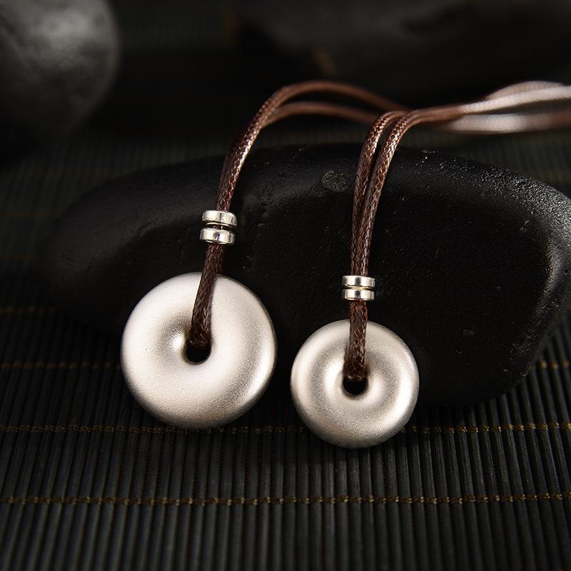 999 Sterling Silver Ping An Kou Pendant: Retro Craftsmanship, Solid Simple Design for Couples