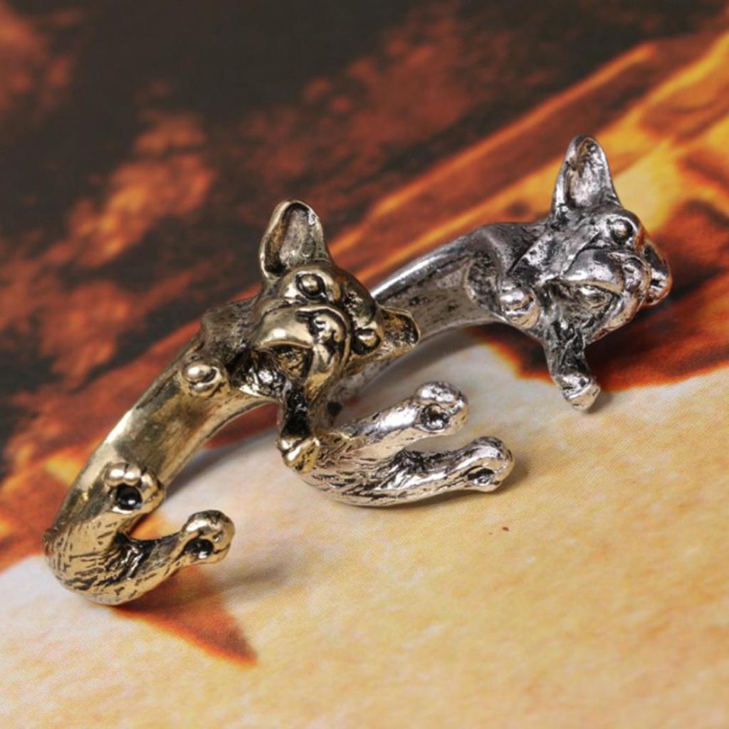 Justerbar Retro Bulldog åpninger Ring Unisex Animal Pit Bull Dog Punk smykker