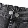 Frühling Übergröße Damen Jeans Hosen Elastische Knöpfe Gerade Basic High Waist Hosen Blau Lange Hosen