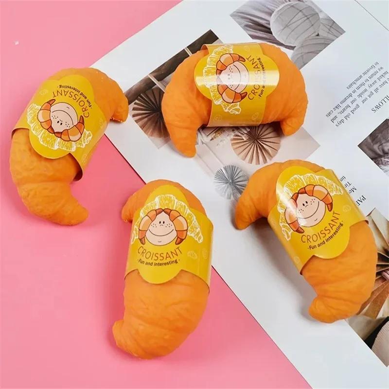 Croissant Bread Stress Toy Lifelike Food Squishies Toy Stress Relief Fidget Toy for Kids & Adults Tricky Funny Squeeze Gifts
