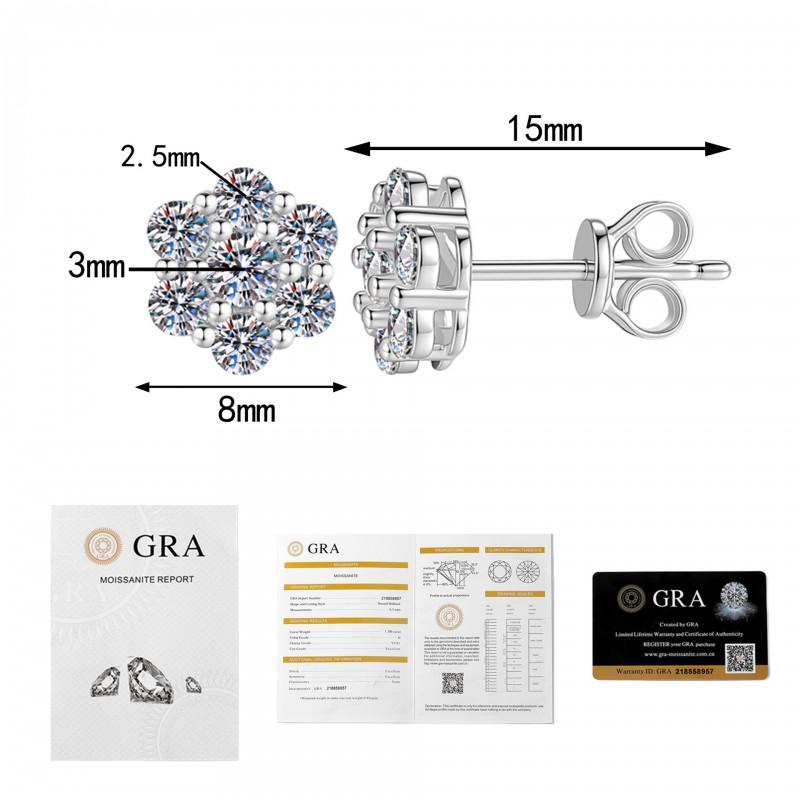 Sterling Snowflake Flower Stud Earrings With Lab-Created Moissanite Zirconia Women 925 Sterling Silver