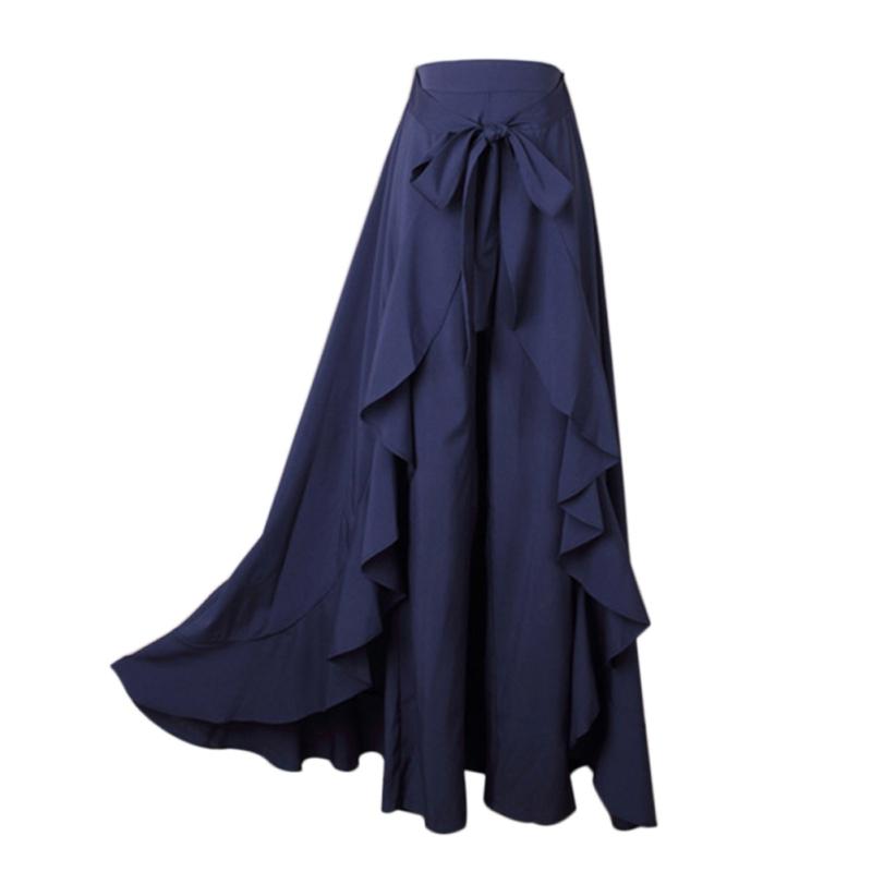 Women Tie-Waist Wrap Skirts Casual Chiffon Ruffle Wide Leg Loose Culottes