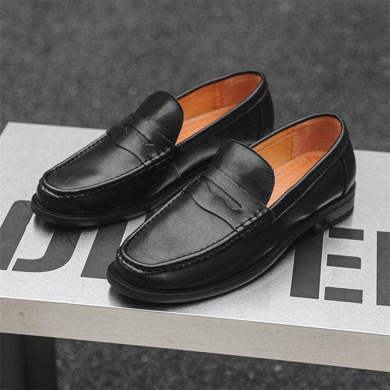 Men's Hand Stitched Leather Slip on Shoes Business Formal Loafers Wedding Party Driving Footwear Leisure Official Casual Flats