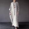 Vintage Linen Cotton Striped Long Dress With Loose Fit For Casual Women