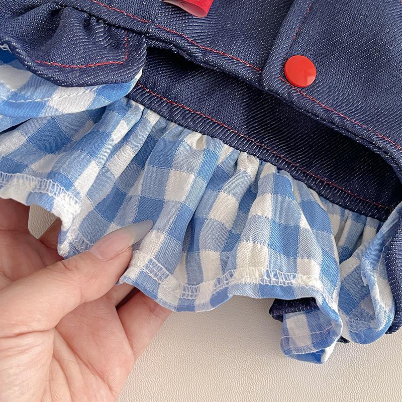 Plaid Denim Leash-Compatible Dog Skirt - Breathable Apparel for Pets