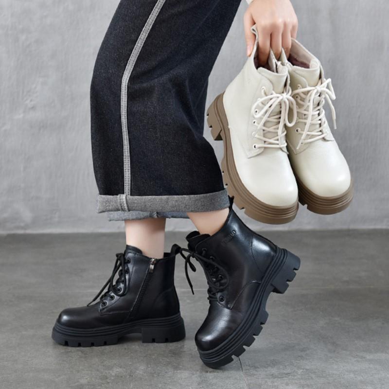 Johnature Genuine Leather Wool Boots Thick And Warm Women's Cotton Shoes Thick Soles Anti Slip Short Boots