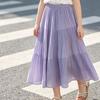 Girls Summer Chiffon Pleated Maxi Skirt Elastic Waist A-Line Flowy Long Skirt Casual Kids Daily Wear for School & Beach