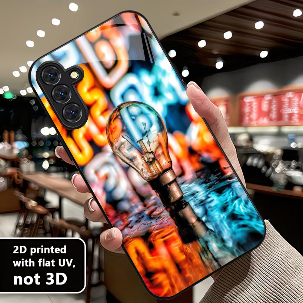 Light Bulb Colorful Exquisite Luxury High-end PhoneCase Glass PhoneCase for Samsung Galaxy S26 S25 S24 S23 S22 S21 FE,Ultra,Plus