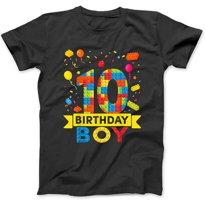 10 Year Old Building Blocks 10th Birthday Boy T-Shirt EAT Mens Womens Unisex Longsleeve Hoodie Tank Top Black