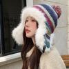 Warm Knitted Hat Women's Winter Color Striped Lei Feng Hat Outdoor Plush Hat