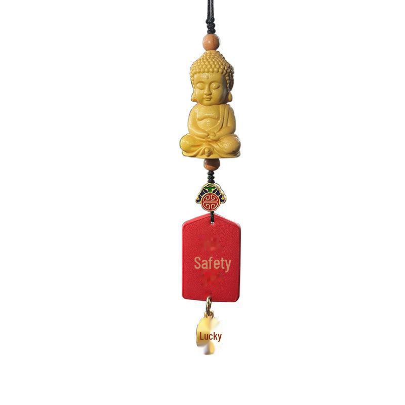"Boxwood Buddha Guanyin Car Pendant: Creative Rearview Mirror Accessory for Men and Women"
