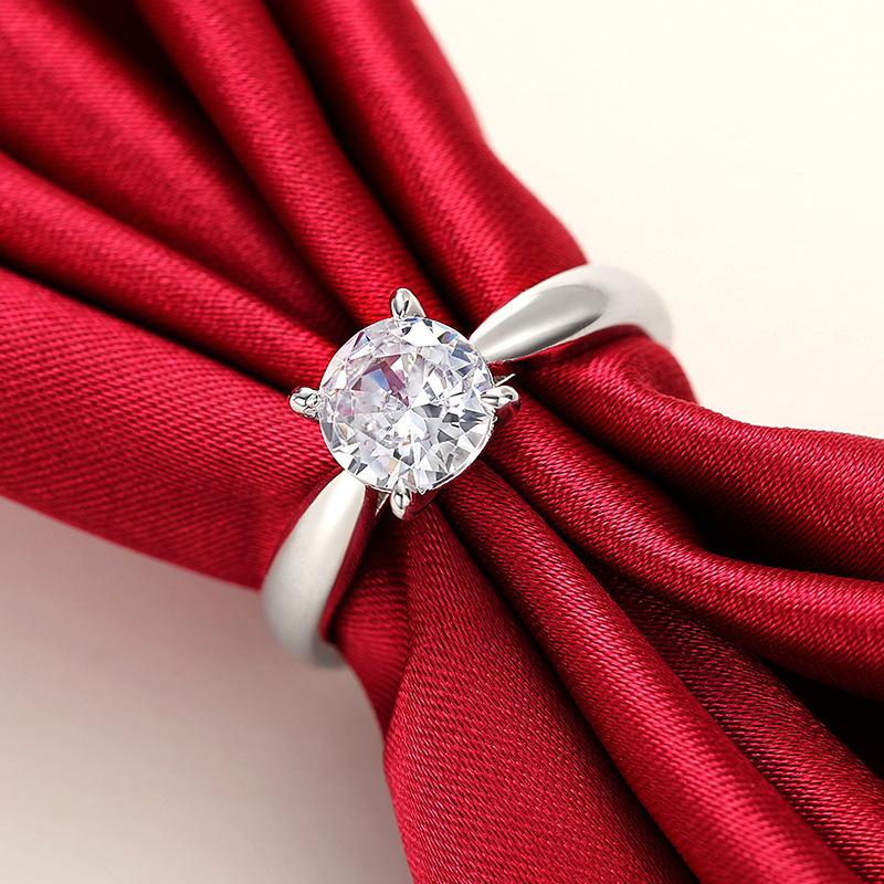 Elegant Classic Real CopperFinger Rings Jewelry Crystal Cubic Zircons 4 Claws Women Wedding Anillos