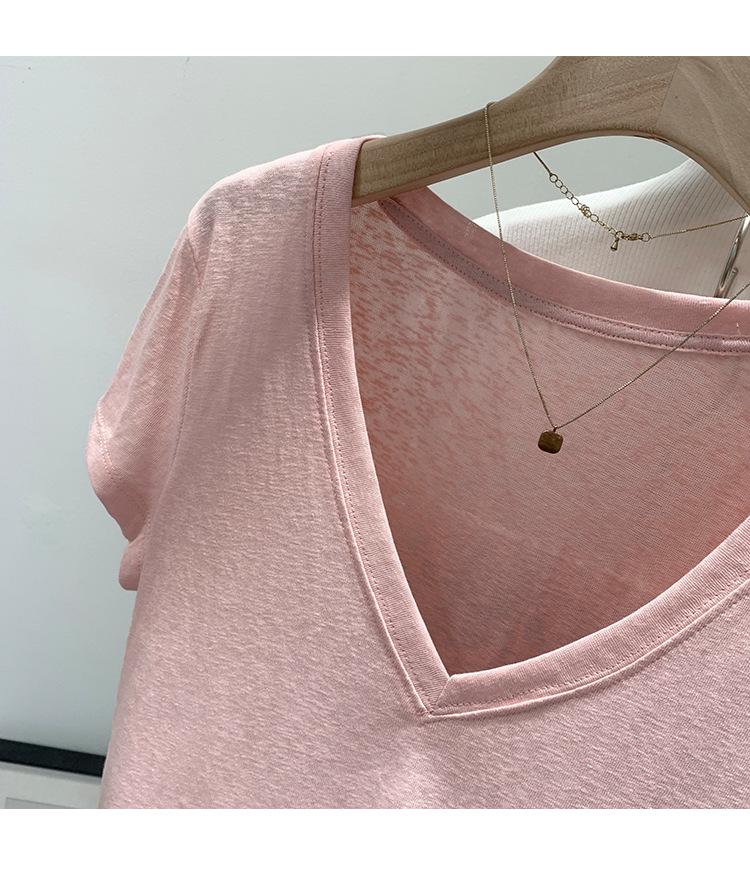 Korean Style High-End Women's V-Neck Short Sleeve T-Shirt - Summer 2026 Bestseller