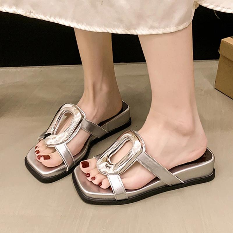 Fashion Leopard Women Square Toe Slippers Designer New Sandals 2025 Summer Shoes Fashion Open Toe Flip Flops Woman Slides Zapatos Mujer