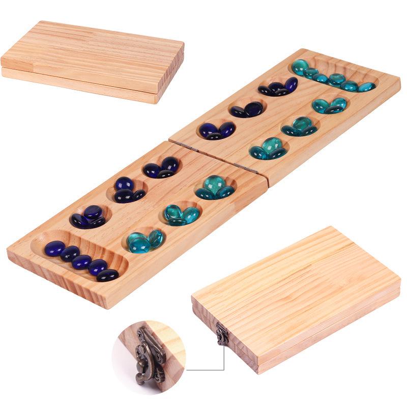 Pine Wood Gemstone Mancala Board: Educational Toy for Spatial Thinking