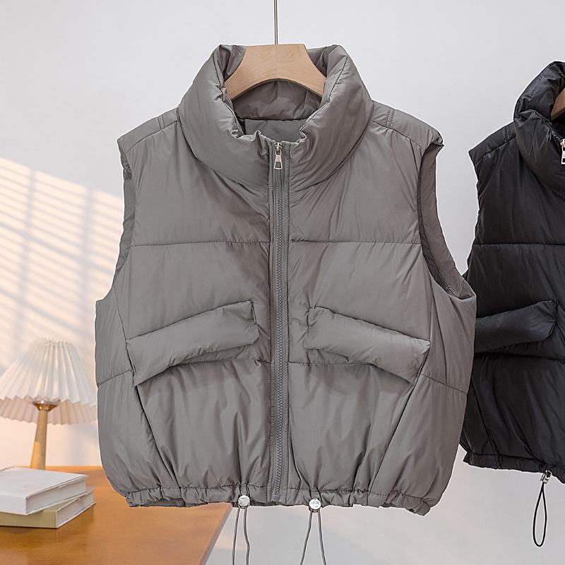 

Новый зимний хлопковый жилет для женщин, воротник-стойка, короткий жилет, теплый жилет для невысоких людей, модный хлопковый жилет M серый