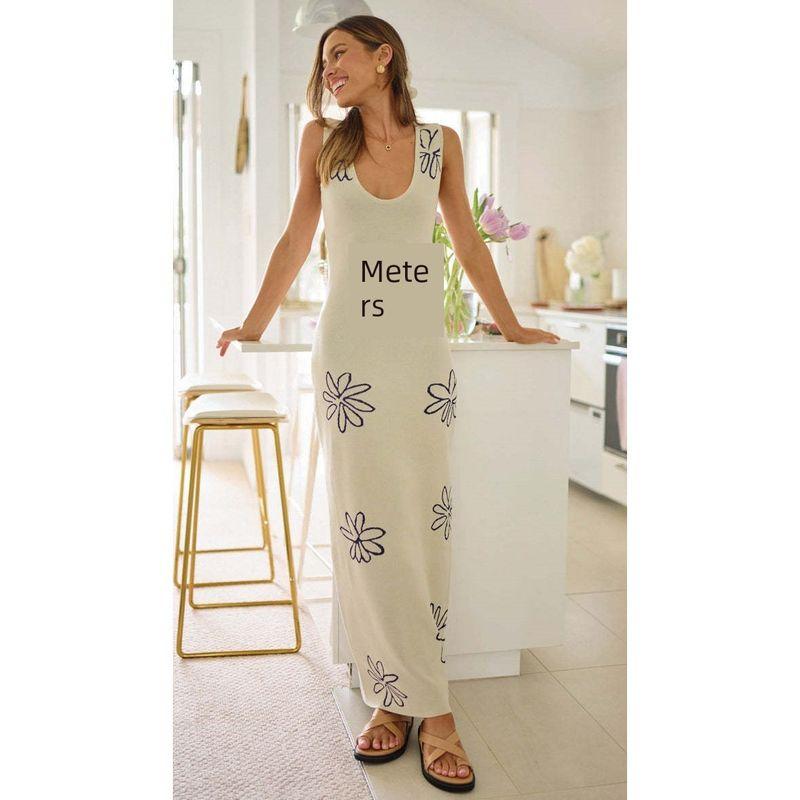 Versatile European and American Women's Clothing 2024 Summer New Arrival Fashion U-Neck Sleeveless Vest Sexy Open Back Knitting Dress