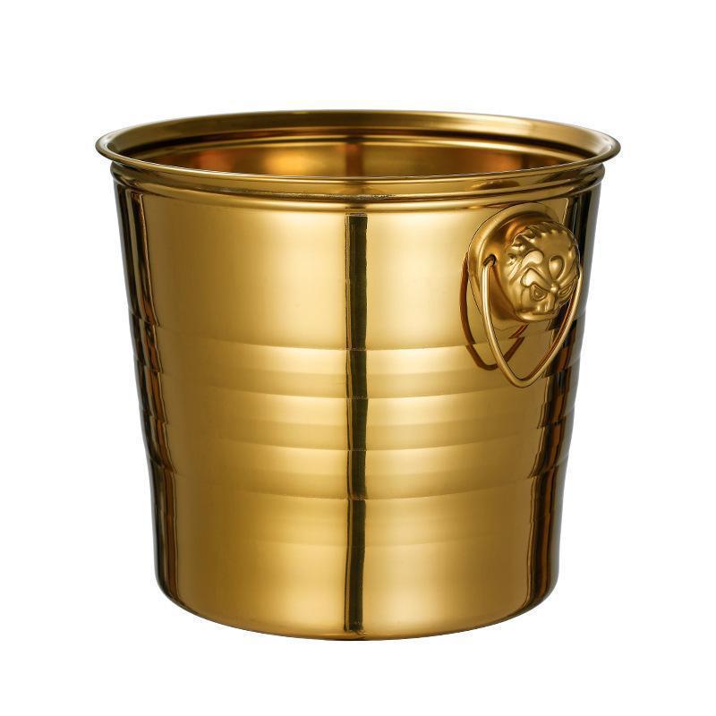 Stainless Steel Gold Ice Bucket with Creative Handle for Champagne, Beer, and Wine