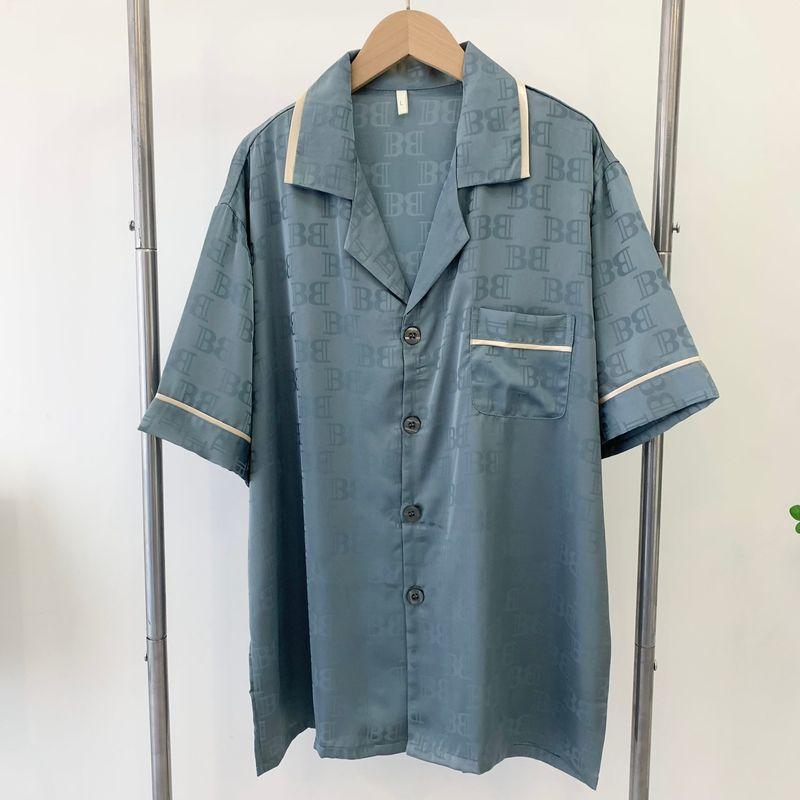 Men Jacquard Forged Pajamas Suit High-End Home Wear Men's Silk Texture Short Sleeve Shorts Pajamas Men