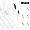 24Pcs Gold Tableware Sets Stainless Steel Cutlery Knife Tea Fork Coffee Spoon Flatware Dishwasher Safe Dinner Kitchen Dinnerware