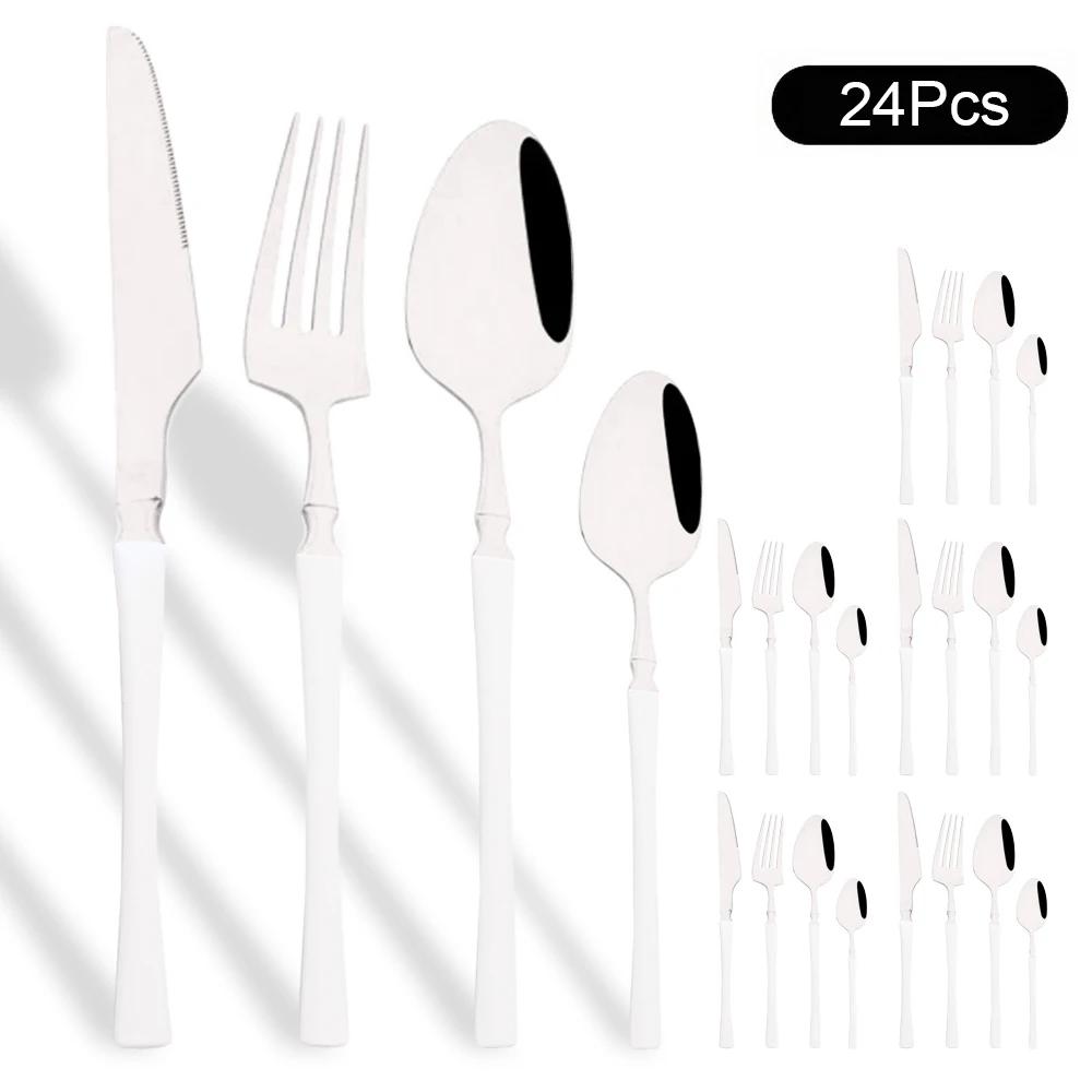 24Pcs Gold Tableware Sets Stainless Steel Cutlery Knife Tea Fork Coffee Spoon Flatware Dishwasher Safe Dinner Kitchen Dinnerware