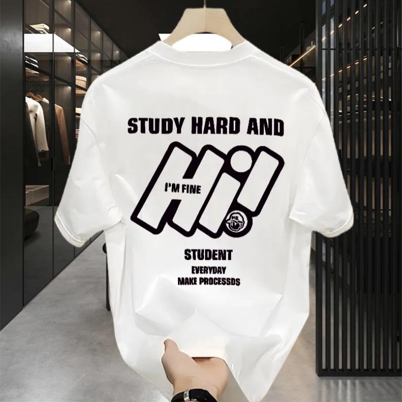 Cross-Border Explosive T-Shirt Trendy Brand High-End Short-Sleeved Men S Loose Heavy Round Neck Pure Cotton Ruffian Handsome Top T-Shirt 3XL 2330₽